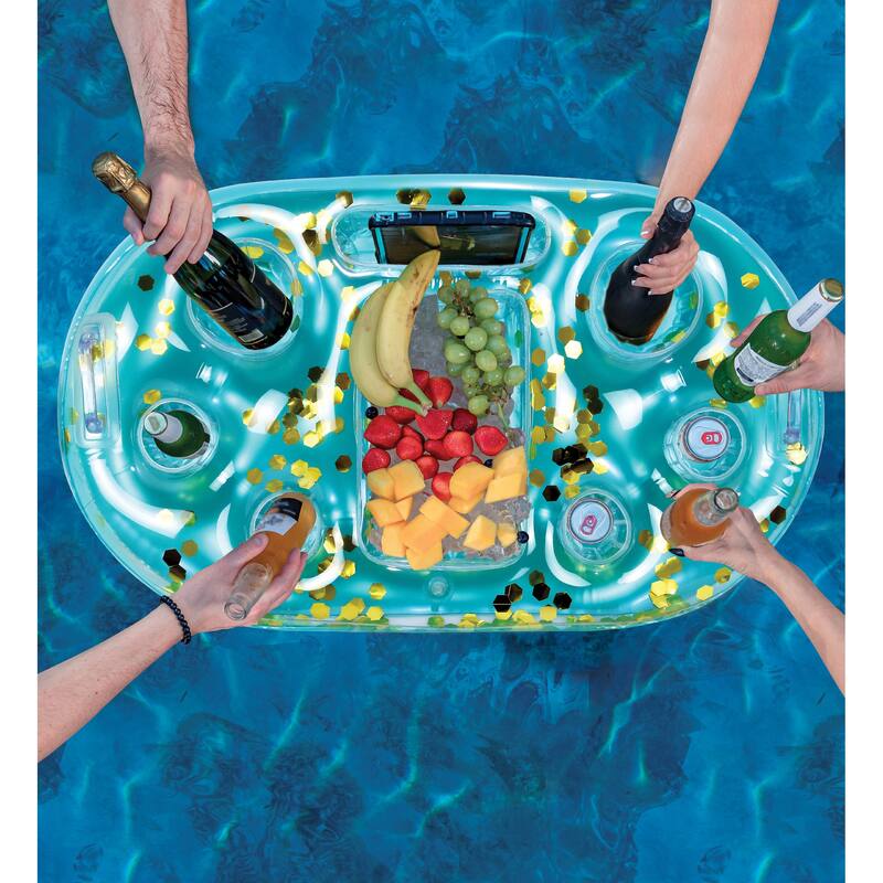 POZA Inflatable Blue Gold Floating Cooler Filled with Sparkly Confetti - 39×23 Inch
