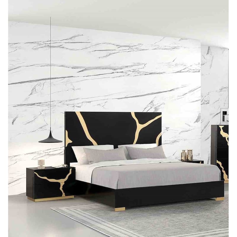 Contemporary Black Gold Finish Platform 1pc Bed