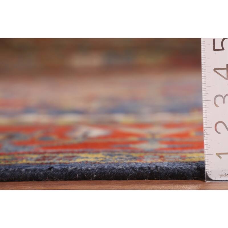 Blue Geometric Heriz Serapi Oriental Area Rug Hand-Knotted Wool Carpet - 8'8"x 11'10"