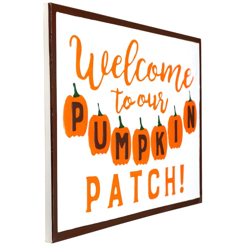 20.25" Orange White "Welcome To Our Pumpkin Patch!" Autumn Wall Decor