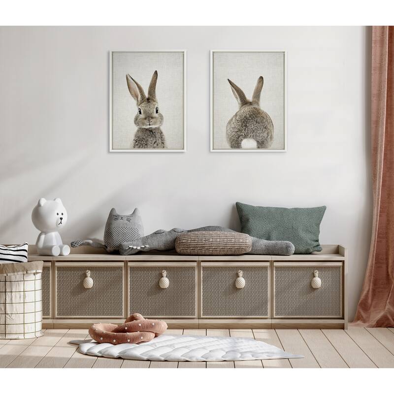 Kate and Laurel Sylvie Bunny And Tail Framed Canvas By Amy Peterson
