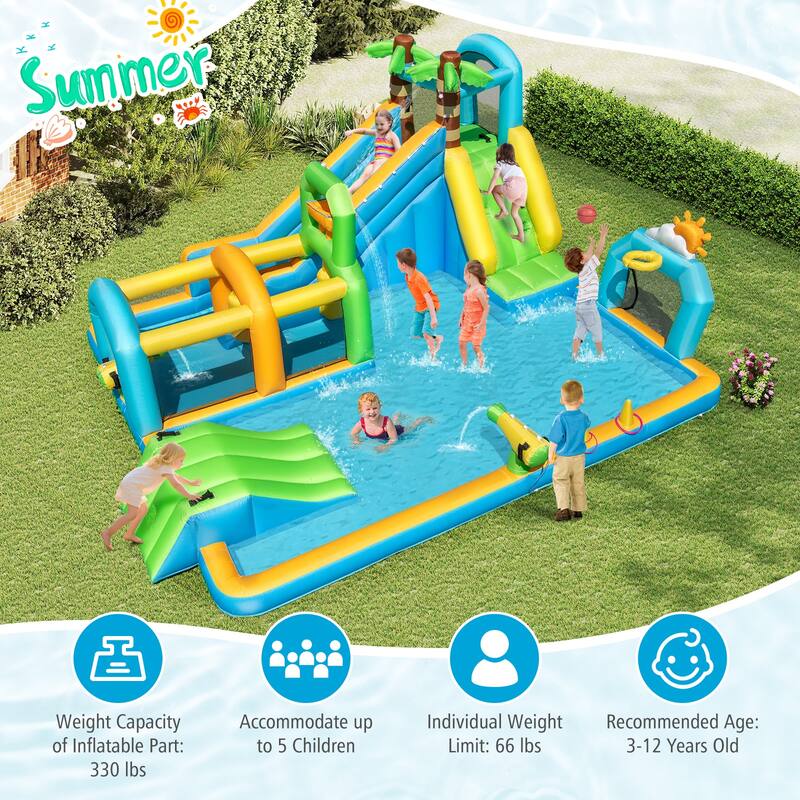Gymax Inflatable Water Slide w/Splash Pool Climbing Wall Football Goal
