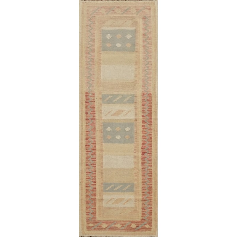 Hand Woven Oriental 100% Wool Carpet Southwestern Tribal Multi-Colored Kilim Runner Rug - 7' 10'' X 2' 1''