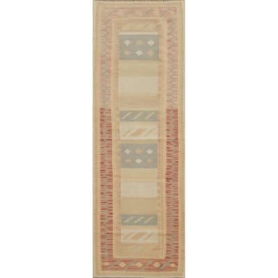 Hand Woven Oriental 100% Wool Carpet Southwestern Tribal Multi-Colored Kilim Runner Rug - 7' 10'' X 2' 1''