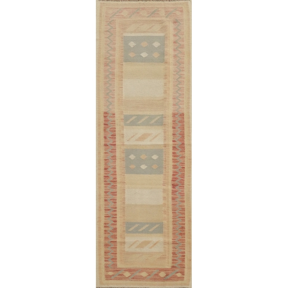 Hand Woven Oriental 100% Wool Carpet Southwestern Tribal Multi-Colored Kilim Runner Rug - 7' 10'' X 2' 1''