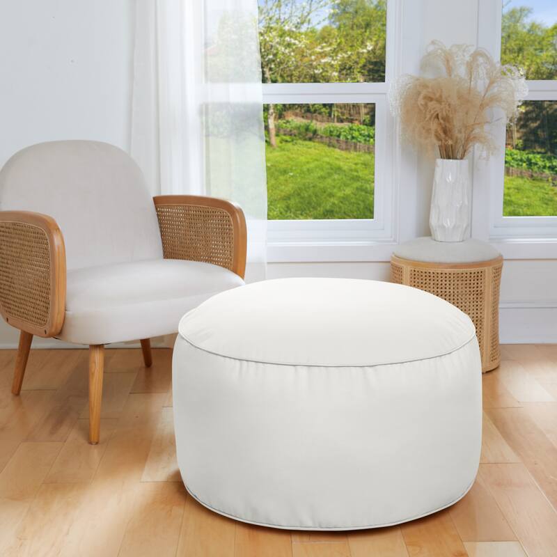Sorra Home Sunbrella Large Round Bean Pouf - 30 x 30 x 15 - Canvas Natural