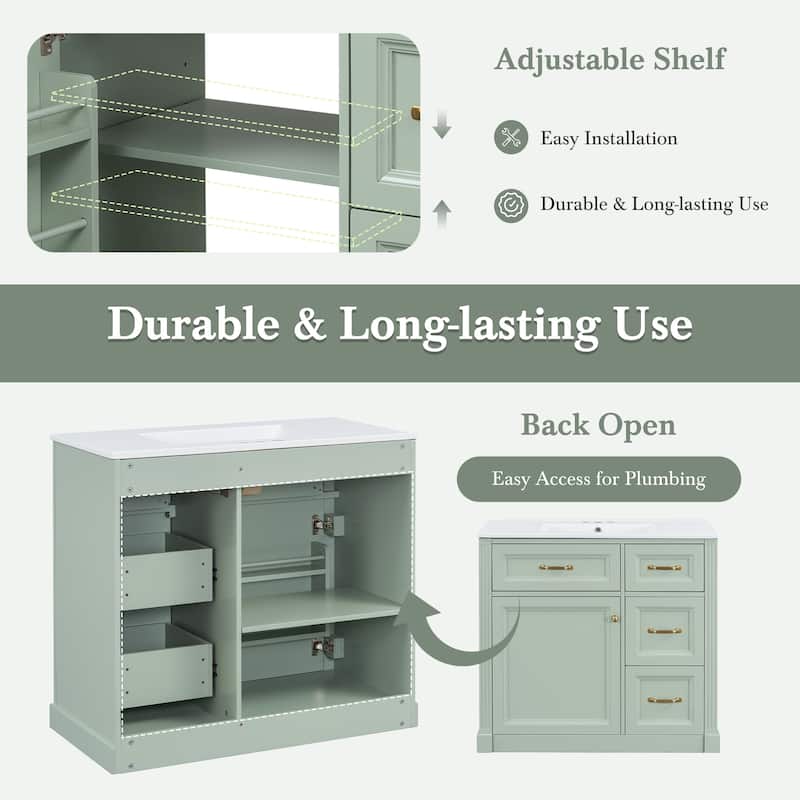 36 Inch Wall-Mounted Bathroom Vanity with Sink, 4 Soft-Close Drawers & Adjustable Shelf