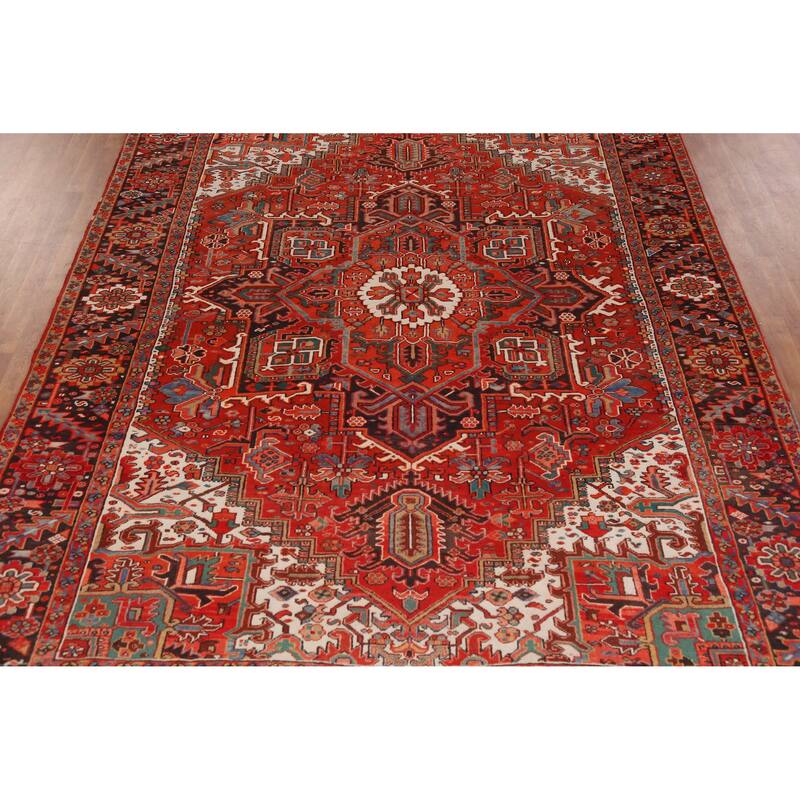Hand Knotted Oriental 100% Wool Carpet Traditional Medallion Red Heriz Area Rug - 11' 7'' X 8' 7''