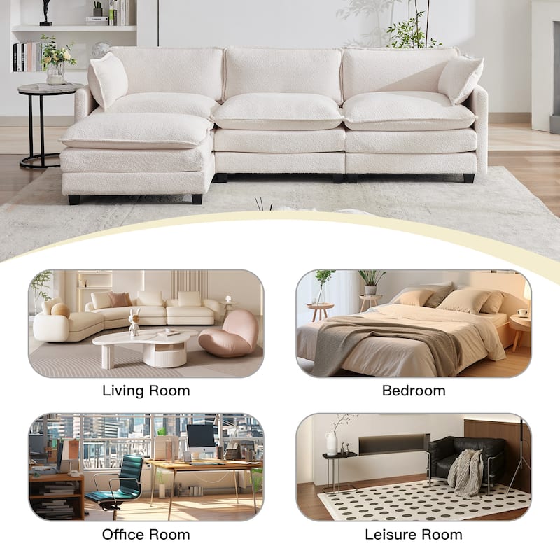 CLICKBIN Chenille Fabric Stragiht Arm L-Shaped Modular Sectional Sofa Couch with Ottoman for Living Room