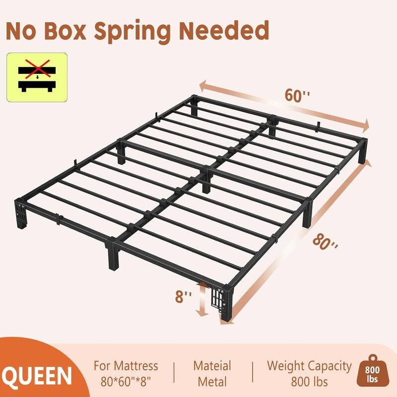 8 Inch Metal Platform Bed Frame Easy Assembly Bed Base for Bedroom and Home Use