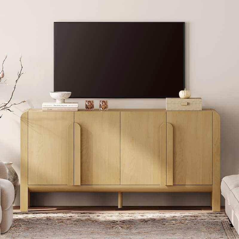WAMPAT 63" Modern TV Stand With Storage, Entertainment Center With Adjustable Shelves,Wooden TV Console With 4 Doors - Oak