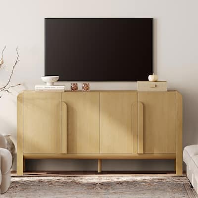 WAMPAT 63" Modern TV Stand With Storage, Entertainment Center With Adjustable Shelves,Wooden TV Console With 4 Doors