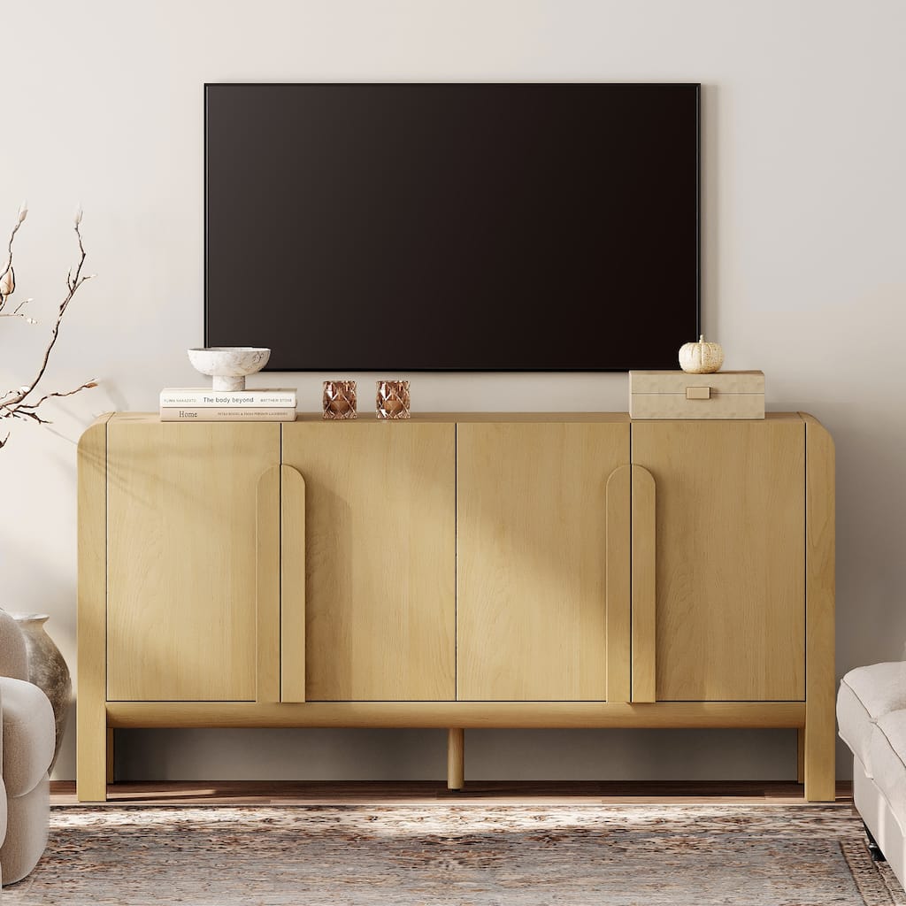 WAMPAT 63" Modern TV Stand With Storage, Entertainment Center With Adjustable Shelves,Wooden TV Console With 4 Doors