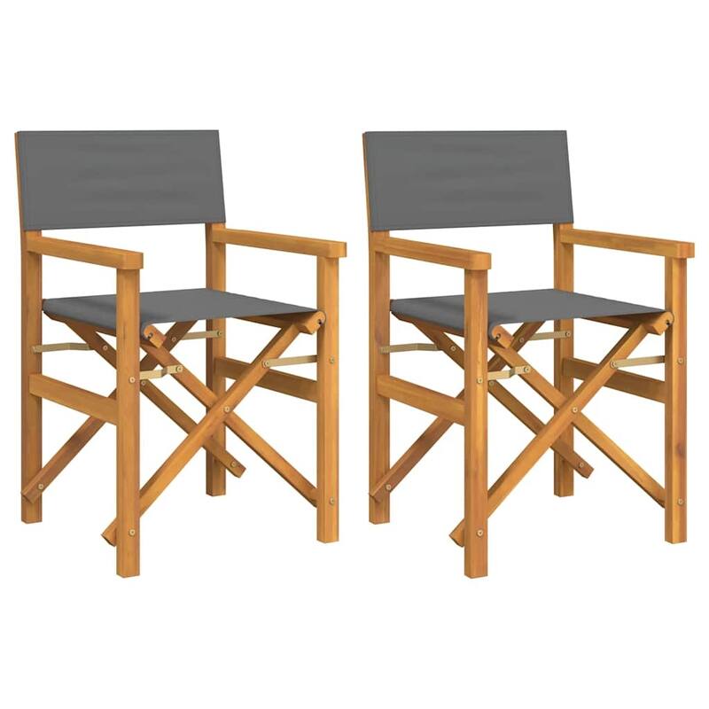 vidaXL Director's Chair Set of 2 Grey Teak wood and polyester Medium - 21.5 x 22.4 x 33.5 in