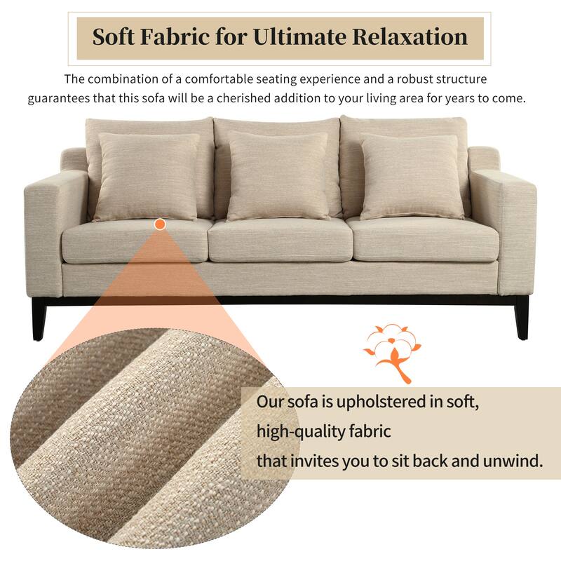 80.5" Polyester 3-Seater Sofa,Solid Wood Trim - Premium Comfort for Living Room or Study