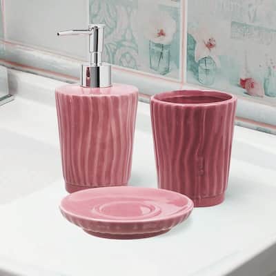 Fuchsia Dolomite Bathroom Accessories Set - Soap Dispenser, Soap Dish & Tumbler - N/A