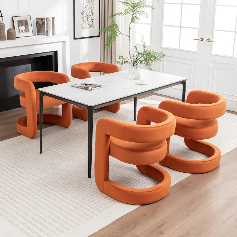 SEYNAR Modern Velvet E-Shaped Open Back Dining chair Set of 4 - Orange