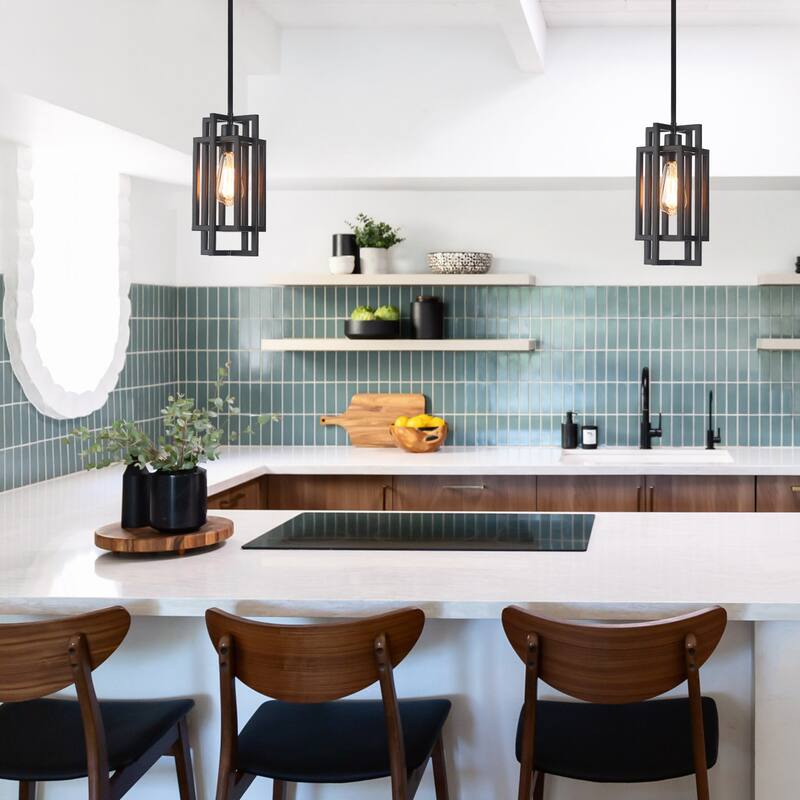 Open Metal Frame Classic Traditional Chandelier, Rustic Farmhouse 1 -Light Pendant for Dining Living Room, Kitchen