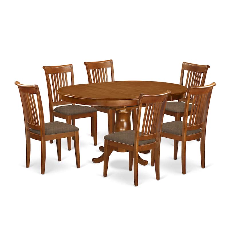 East West Furniture 7 Piece Dining Room Table Set- an Oval Kitchen Table and 6 Solid Chairs, Saddle Brown(Seat Type Options)