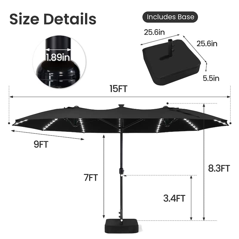 Crestlive Products 15ft Double-sided Patio Umbrella Solar LED Lighted Outdoor Market Umbrella