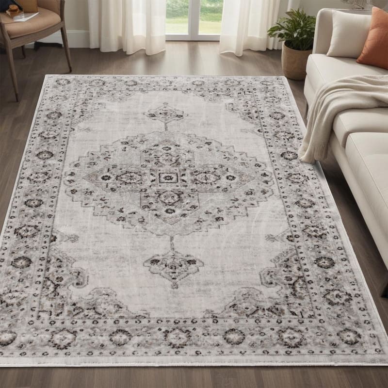 Superior Demelza Traditional Oriental Medallion Indoor Runner or Area Rug - 7' 6" x 9' 6" - Grey