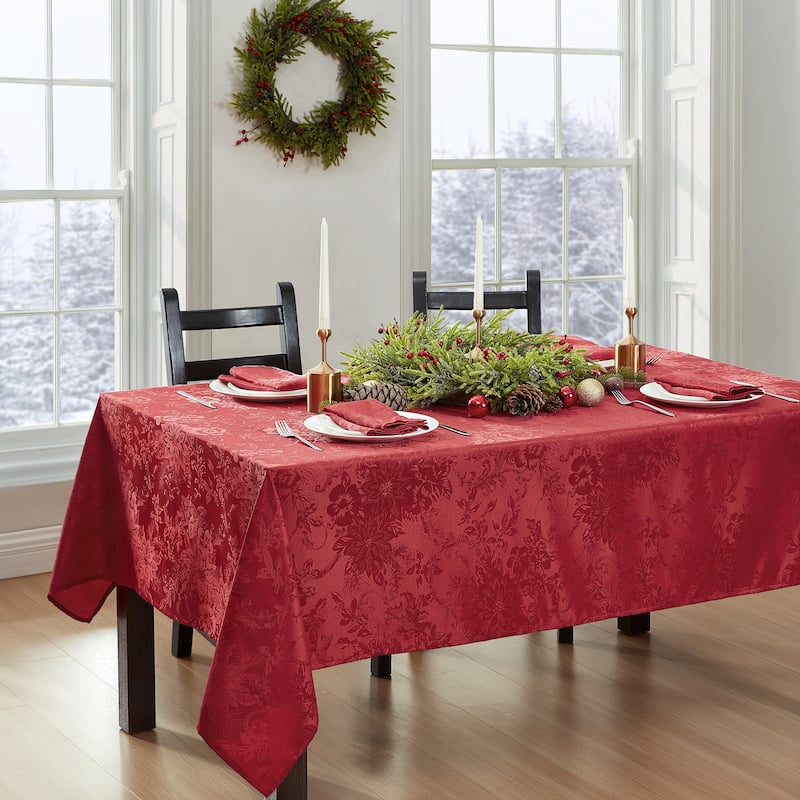 Porch & Den Prahl Jacquard Poinsettia Tablecloth - 52x52 - Red