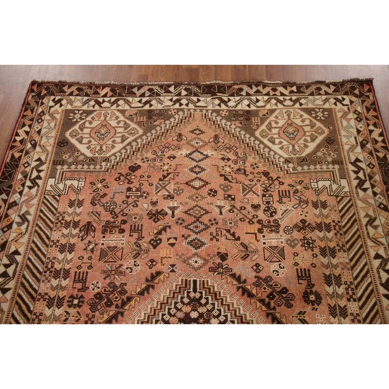 Hand Knotted Oriental 100% Wool Carpet Traditional Tribal Peach Shiraz Area Rug - 8' 7'' X 5' 6''
