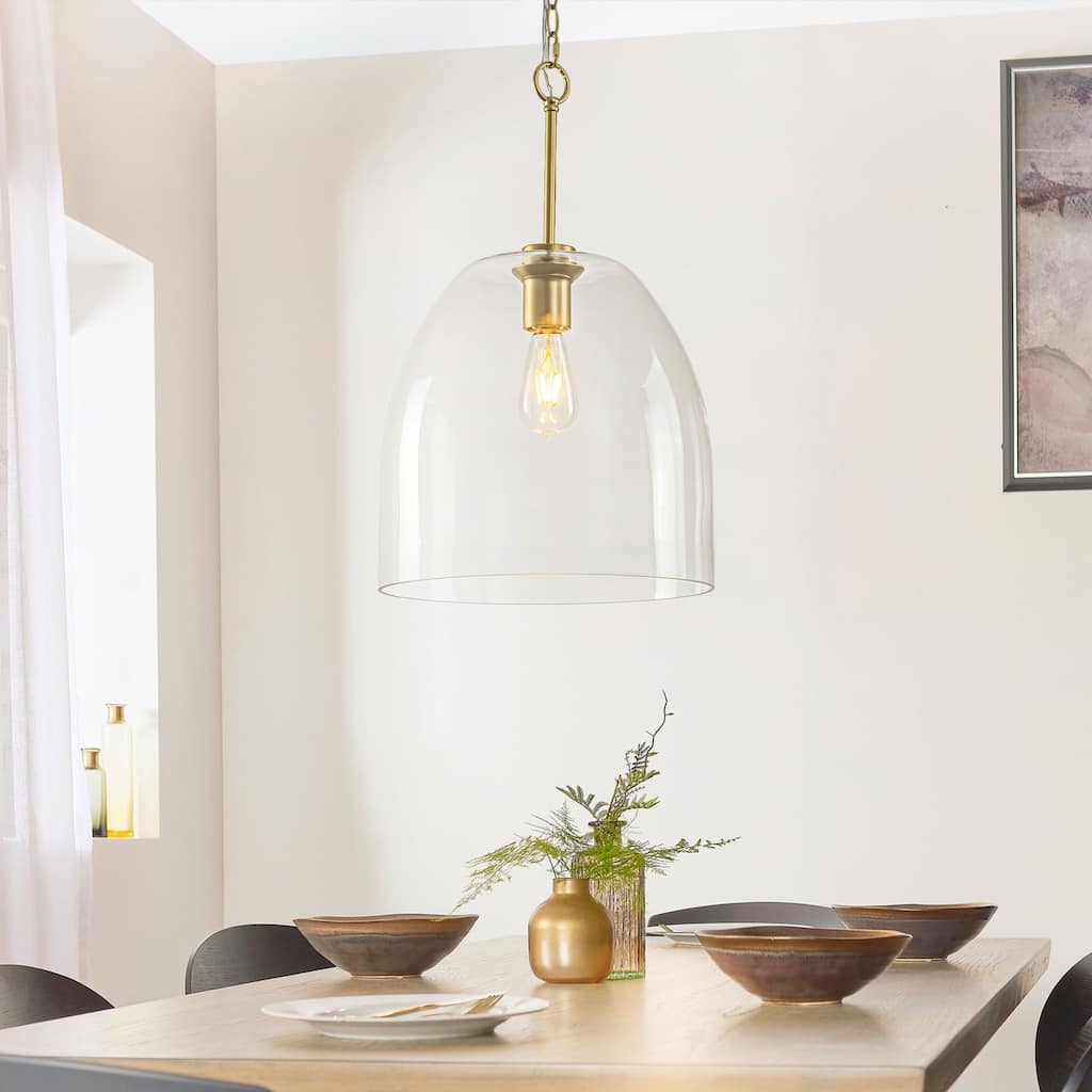 1-Light 14.6" Modern Brass Dome Clear Glass Pendant Light for Kitchen Island