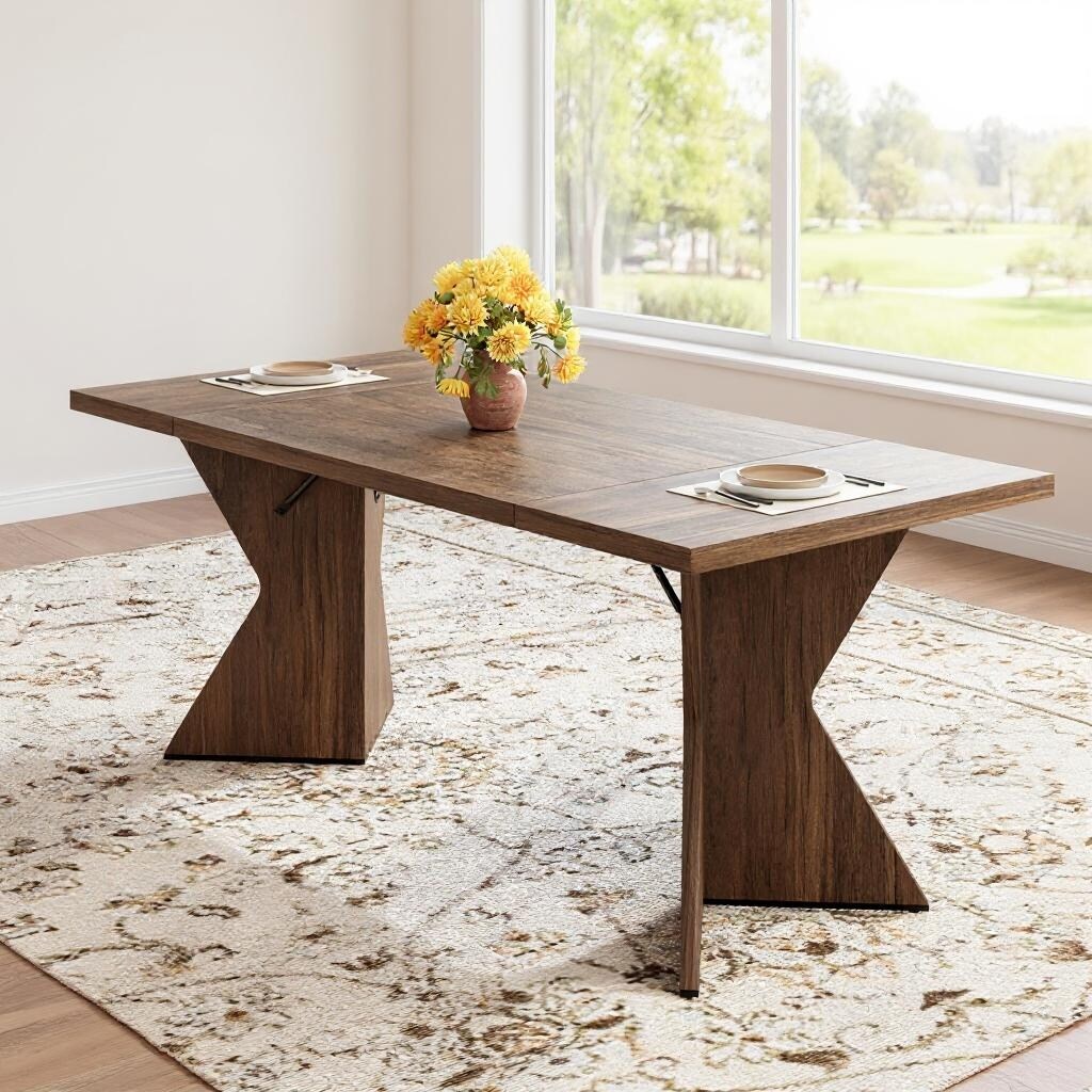 70.9'' Dining Table for 6, with Sturdy Frame and V Leg - Overstock