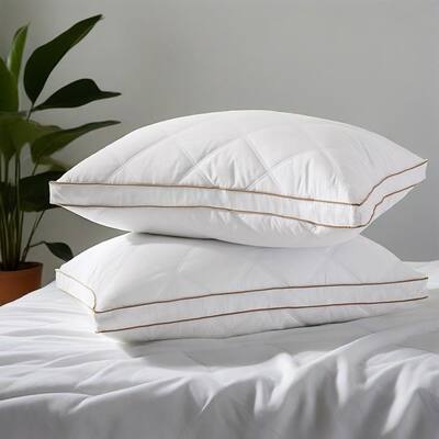 Medium-Firm Goose Feather Down Bed Pillows Set of 2 with 1.5 inch Gusset
