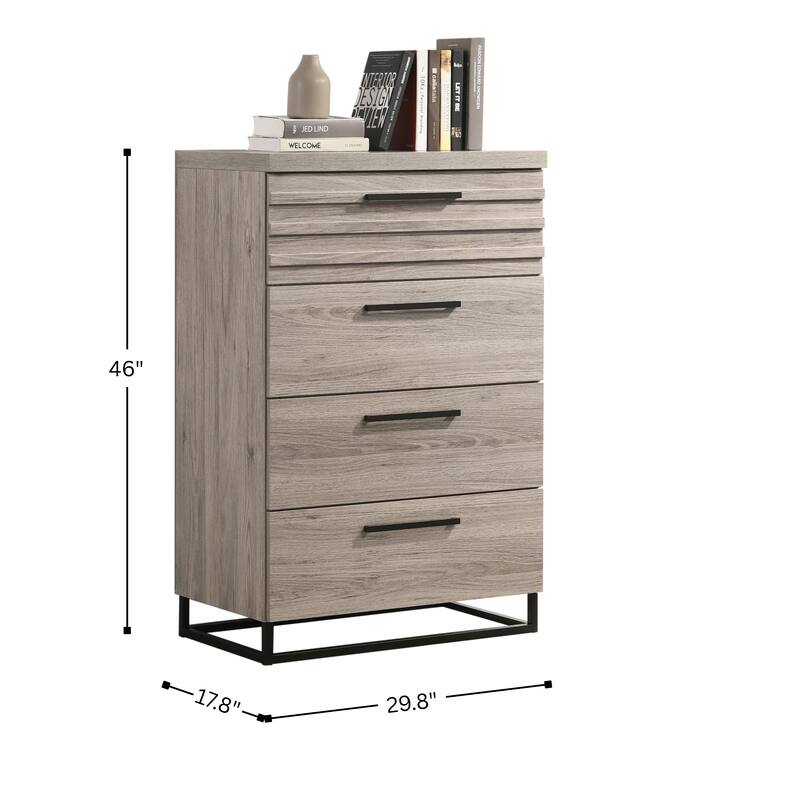 Roundhill Furniture Alvear Contemporary 4-Drawer Chest, Weathered Gray
