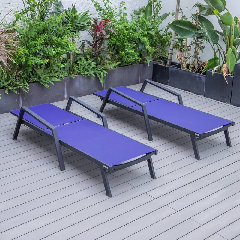 Aluminum Beach Pool Sun Lounge Chair Sling Mesh Fabric With Arms, Stackable Chaise Lounger (Set of 2) for Outdoor Backyard