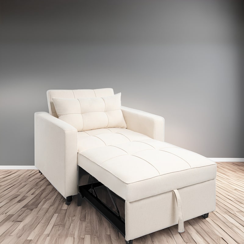 3-in-1 Convertible Recliner Chair Bed – Modern Upholstered Sleeper Sofa, Foldable Lounge Chair for Small Spaces - Cream