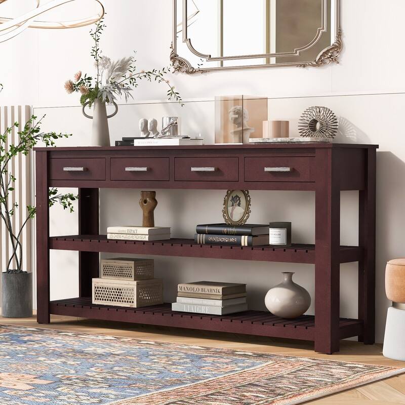 Stylish Entryway Console Table with 4 Drawers and 2 Shelves, Suitable for Entryways, Living Rooms