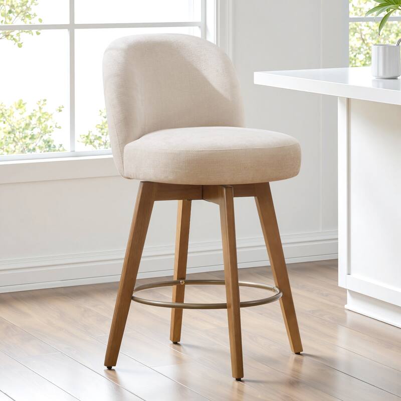 26" Upholstered Swivel Counter Stool With Solid Wood Frame - 37.8"H x 19.7"W x 23.2"D