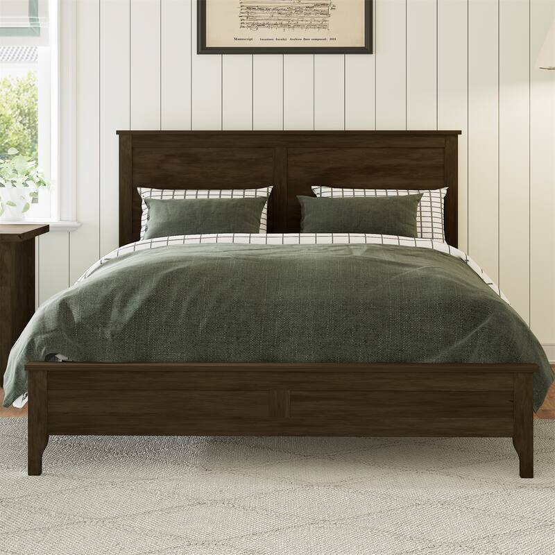Modern Solid Wood Queen Size Platform Bed with Sturdy Wooden Slats Support