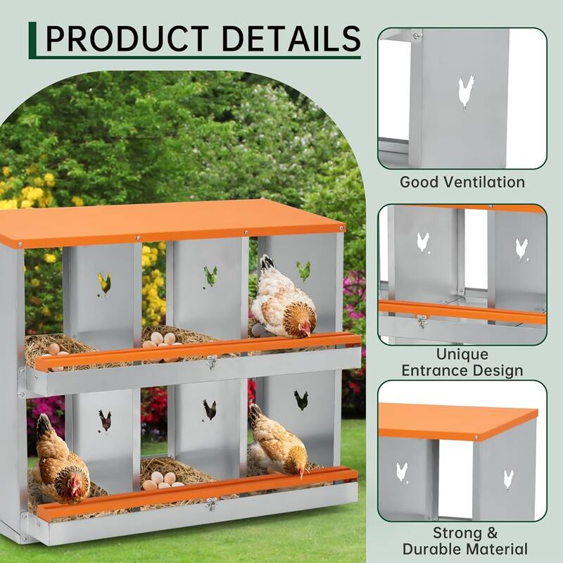6 Compartment Nesting Box, Chicken Laying Box, Easy to Clean and Install