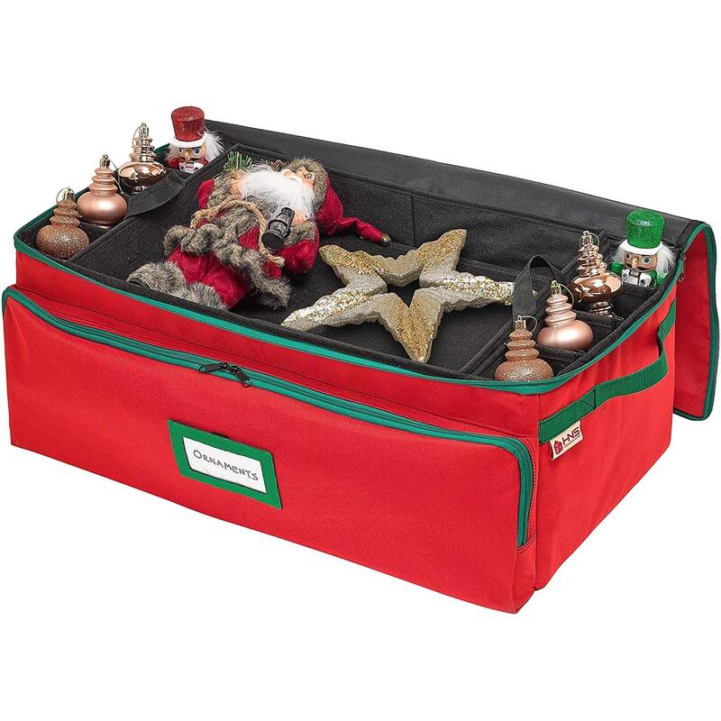 Premium Christmas Ornament Storage Box - Hold Up to 72 - 3 Inch Ornaments, + 8 Side Slots for Figurines, Nutcrackers, etc.