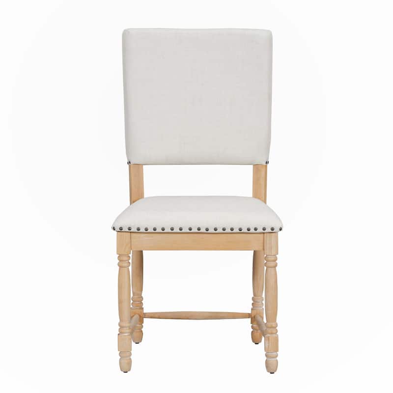 Vintage Traditional 2-Piece Upholstered Dining Chairs with Padded Backs, Cream - Neutral