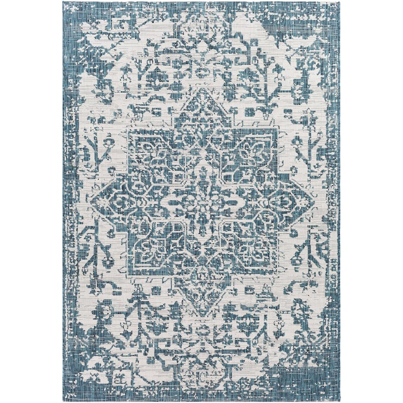Livabliss Eagean Updated Traditional Medallion Indoor / OutdoorArea Rug - 6'7" x 9' Oval - Aqua