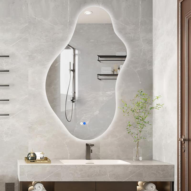 Asymmetrical Frameless LED Light Anti-fog 3-Colors Dimmable Irregular Wall Mirror - Silver - 19.7x36