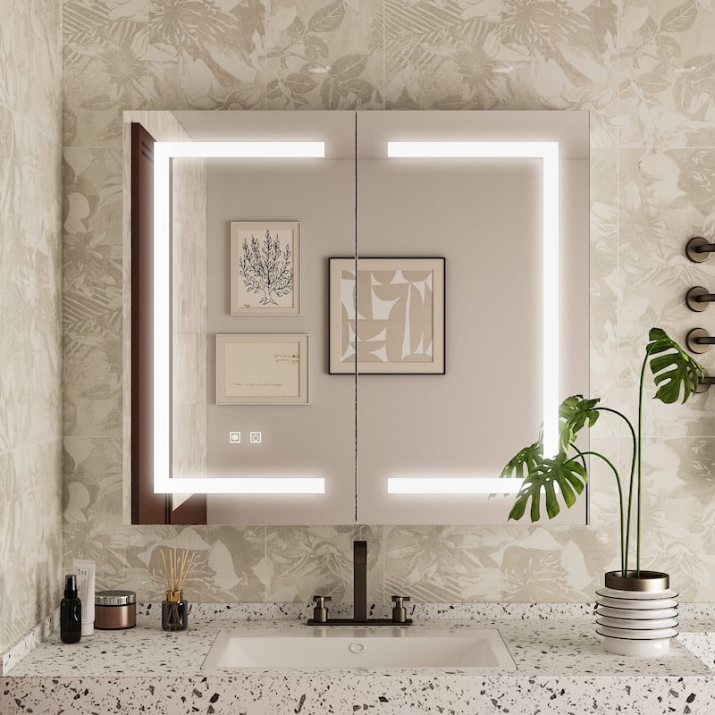 Lighted Medicine Cabinet with Mirror 35.4/47.2 Inch Bathroom Cabinet