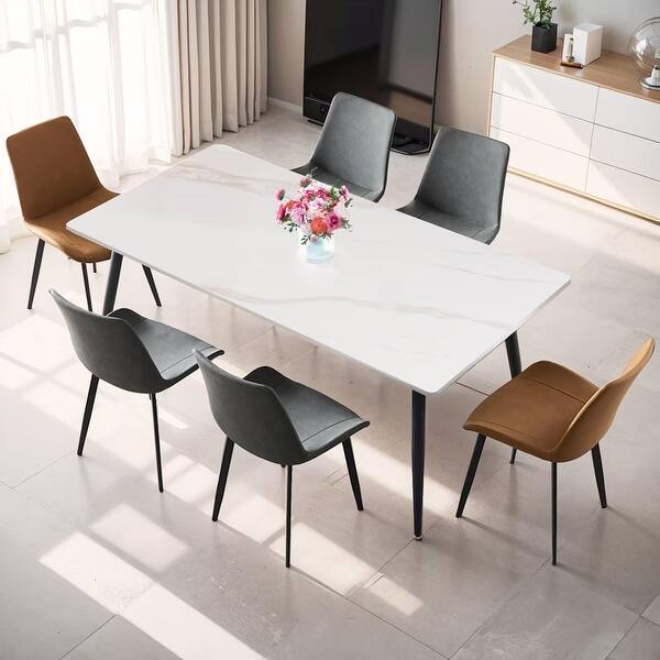 Dining Table with Sintered Stone Top and Carbon Steel Legs - Bed Bath ...