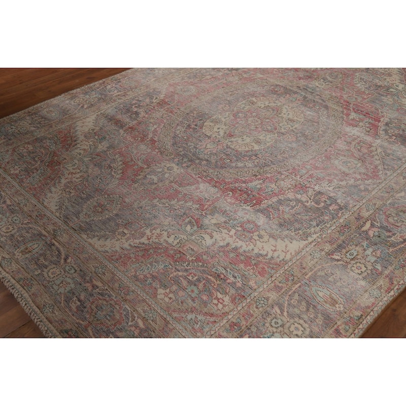 Tabriz Persian Vintage Area Rug Hand-Knotted Medallion Wool Carpet - 6'9" x 9'3"