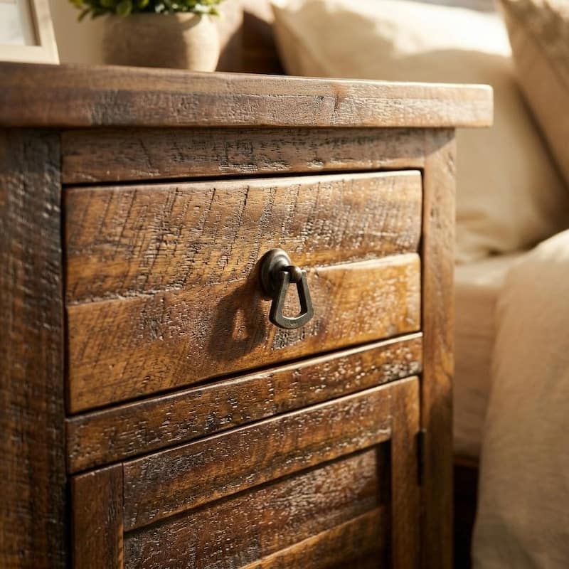 M4H 25" Antique Acacia Wood Nightstand Fully Assembled Reclaimed Look