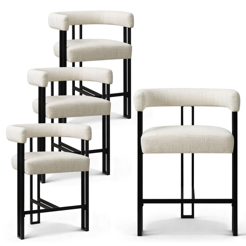 25" Seat Height Upholstered Tweed Black Matel Counter Stool - Beige-4-piece