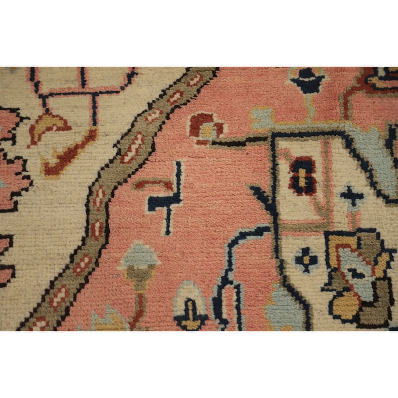 Hand Knotted Oriental 100% Wool Carpet Traditional Medallion Beige & Ivories Heriz (serapi) Area Rug - 9' 3'' X 6' 3''