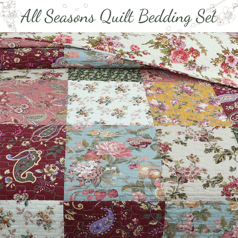 Cozy Line Country Vintage Farmhouse Multicolor Floral Paisley Patchwork Cotton Quilt Bedding Set
