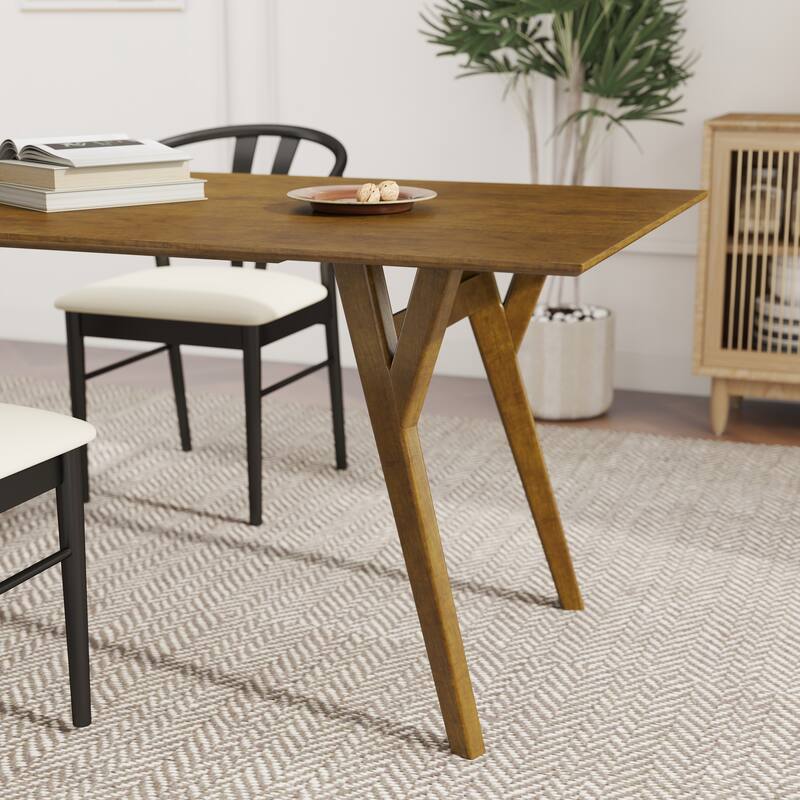 Roundhill Furniture Lavin Modern 7-Piece Dining Set, Walnut Finished Dining Table with 6 Curved Back Chairs