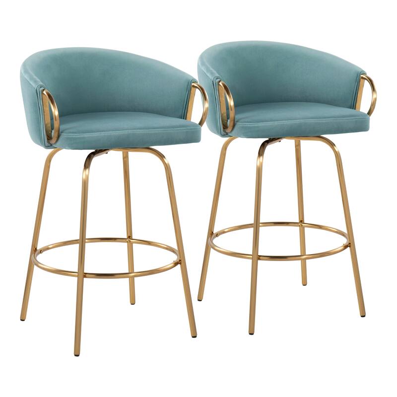 Silver Orchid Battista 26" Fixed-Height Gold Counter Stool with Round Gold Footrest (Set of 2)